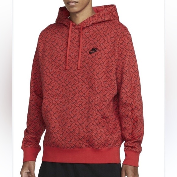 Nike Essentials Red All Over Print Pullover Hoodie Sweatshirt Size Small - Picture 1 of 16